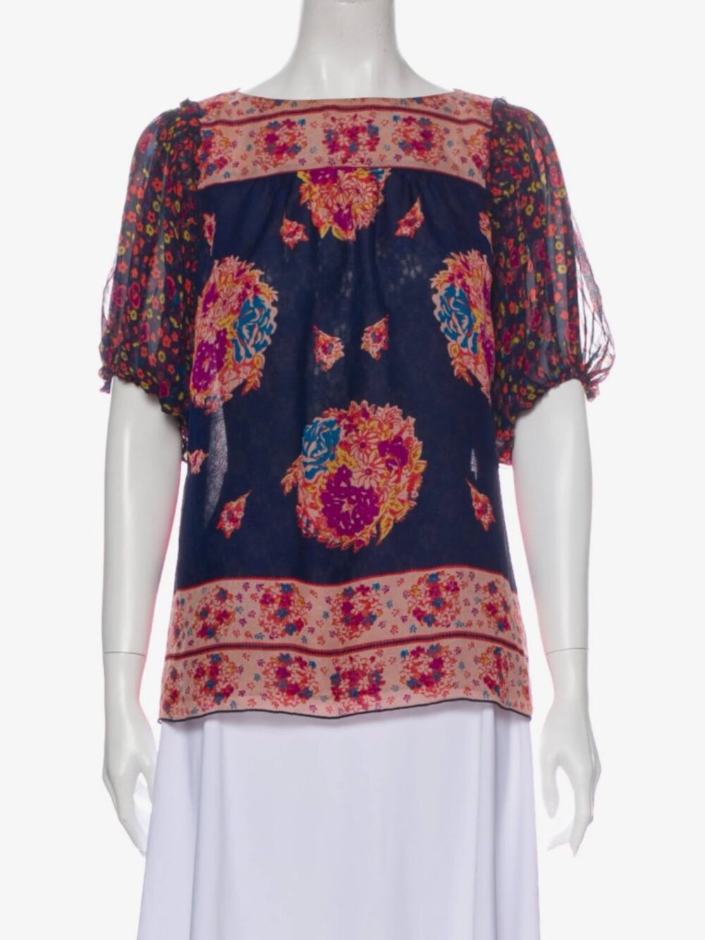 Anna Sui 100% Silk Floral Print Silk Blouse Shirt